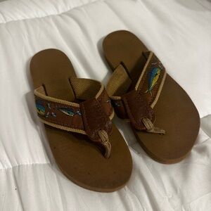 Kids Brown Flip Flops with embroidered fish